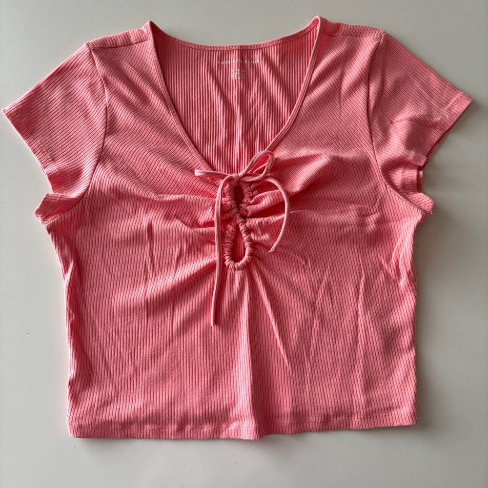 American Eagle Ribbed Tie-Front Top, Size XL